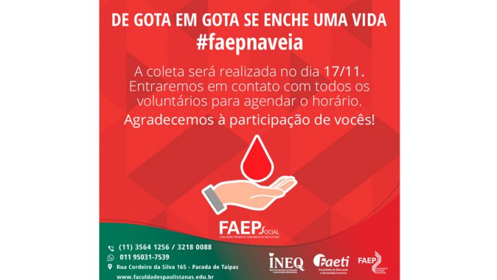 Educadores, alunos e funcionários da FAEP se mobilizam para doação de sangue