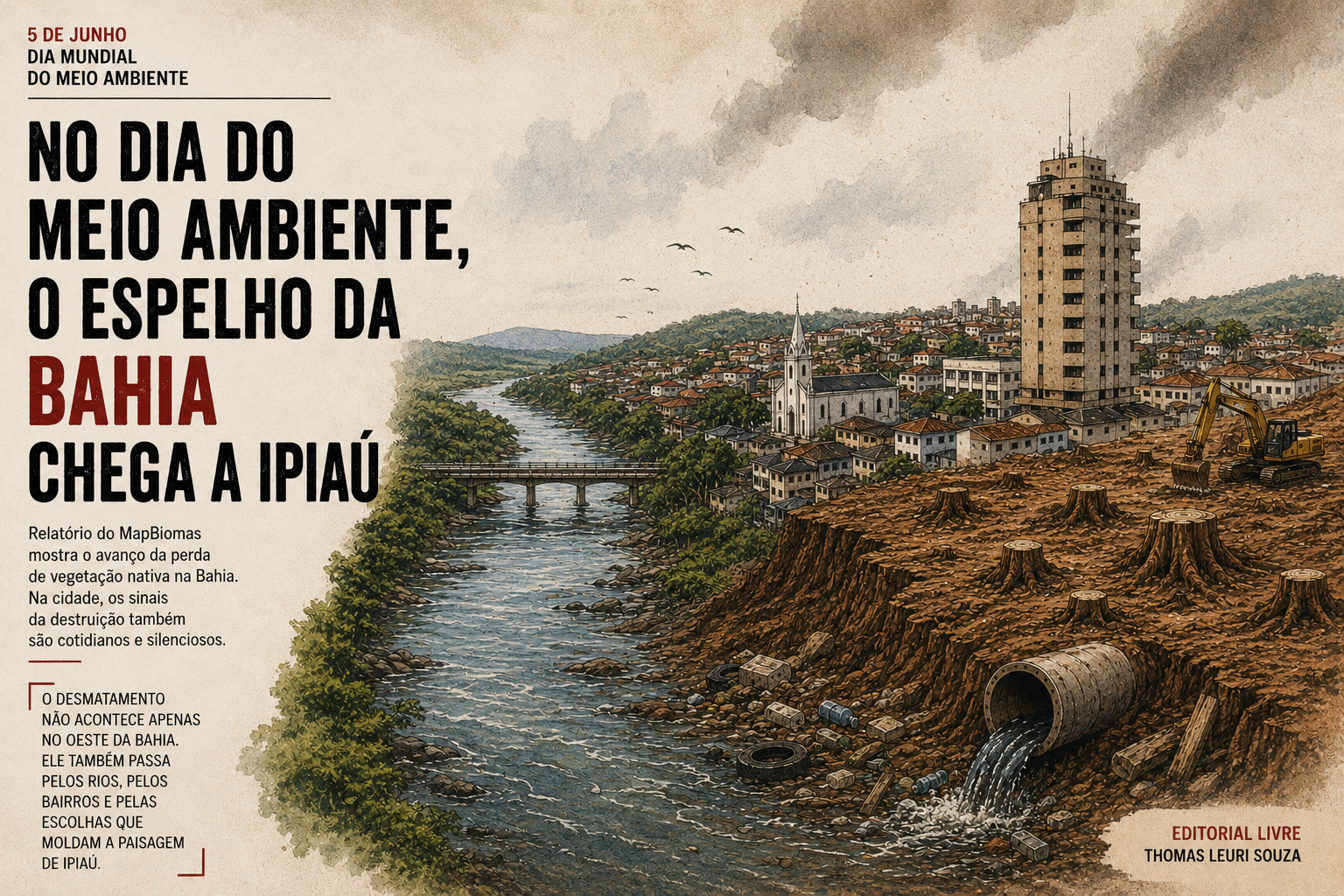 Charge sobre desmatamento em Ipiaú e na Bahia no Dia Mundial do Meio Ambiente. 