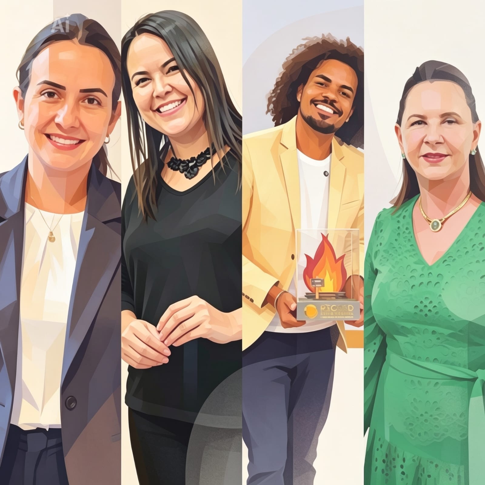 Fotografia com quatro pessoas alinhadas lado a lado. a prefeita Laryssa Dias, a ex-prefeita Maria das Graças, a secretária municipal de Cultura Erlandia Souza e o ex-secretário de Cultura Caio Braga.